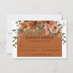 Rustic Burnt Orange Rust Brown Floral Arch Wedding RSVP Card