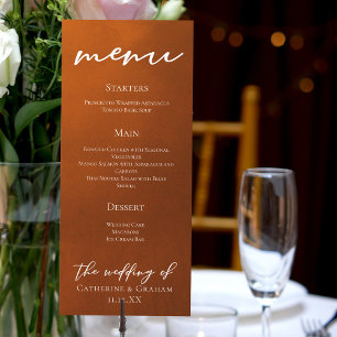 Rustic Burnt Orange Script Autumn Wedding Dinner Menu