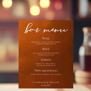 Rustic Burnt Orange Simple Autumn Wedding Bar Menu Foam Board