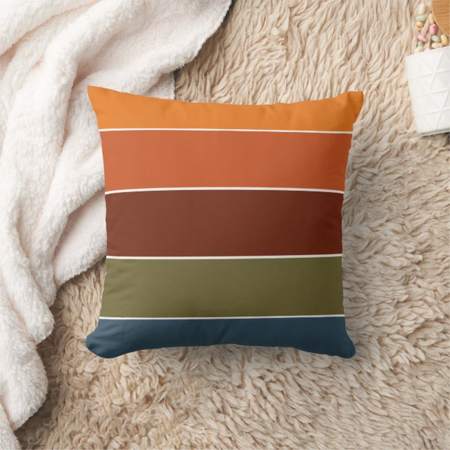Rustic Burnt Orange Stripes Thanksgiving Fall Throw Pillow (Blanket)