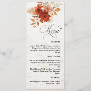 Rustic Burnt Orange Terracotta Elegant Wedding Menu