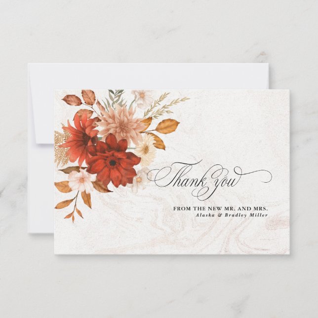 Rustic Burnt Orange Terracotta Elegant Wedding Thank You Card (Front)