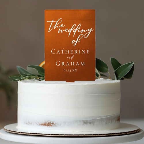 Rustic Burnt Orange Typography Autumn Wedding Cake Topper