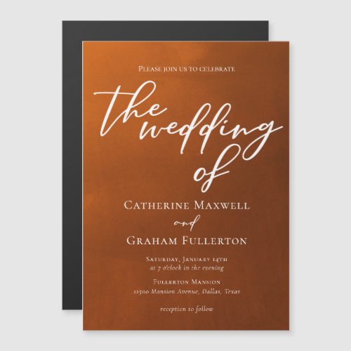 Rustic Burnt Orange Typography Autumn Wedding Magnetic Invitation