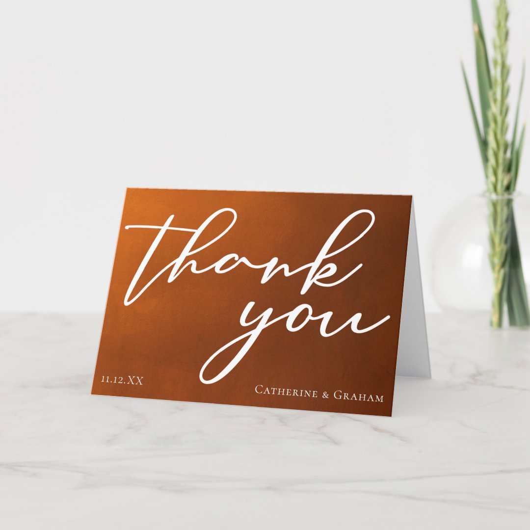 Rustic Burnt Orange Typography Autumn Wedding Thank You Card | Zazzle