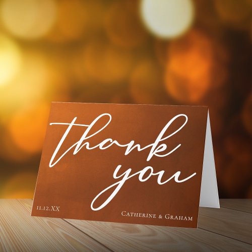 Rustic Burnt Orange Typography Autumn Wedding Thank You Card