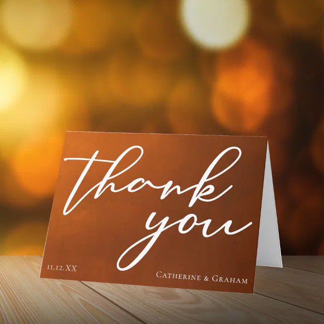 Rustic Burnt Orange Typography Autumn Wedding Thank You Card | Zazzle
