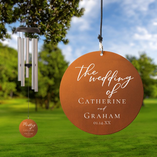Rustic Burnt Orange Typography Autumn Wedding Wind Chime (Outdoor)