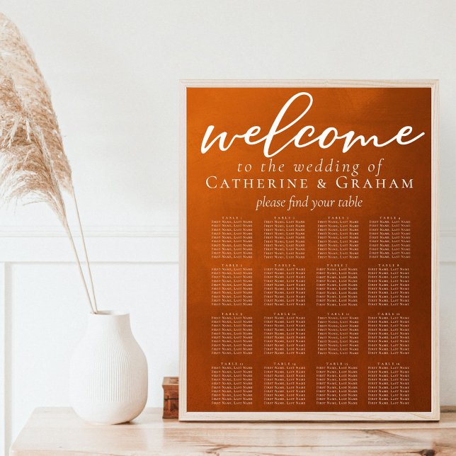 Rustic Burnt Orange Wedding 16 Table Seating Chart (Creator Uploaded)