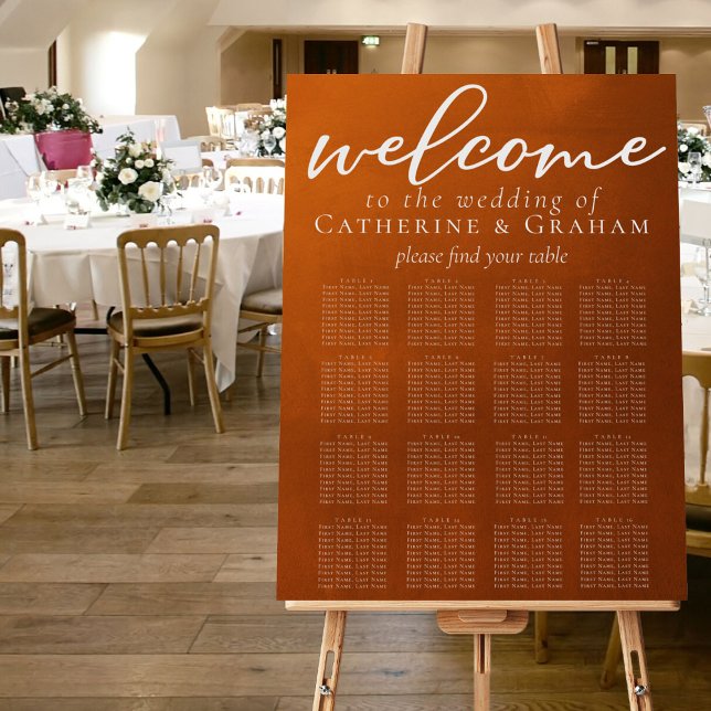 Rustic Burnt Orange Wedding 16 Table Seating Chart Foam Board (Creator Uploaded)