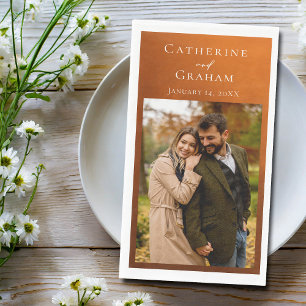 Rustic Burnt Orange Wedding Personalized Photo Paper Guest Towels