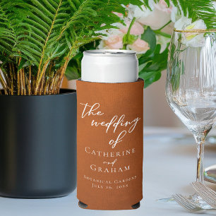 Rustic Burnt Orange Wedding Personalized Seltzer Can Cooler
