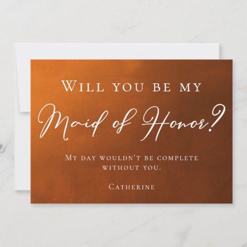 Rustic Burnt Orange Will You Be My Maid of Honor Invitation