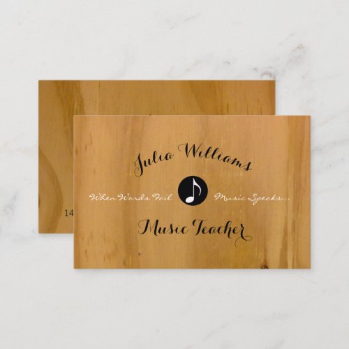 rustic business card with musical note on wood