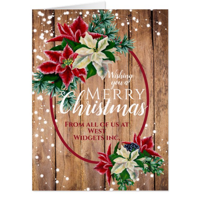 Rustic Business Floral Poinsettia  Large Christmas Card (Front)