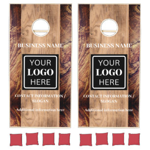 Rustic Business Logo Wood Stripes Cornhole Set