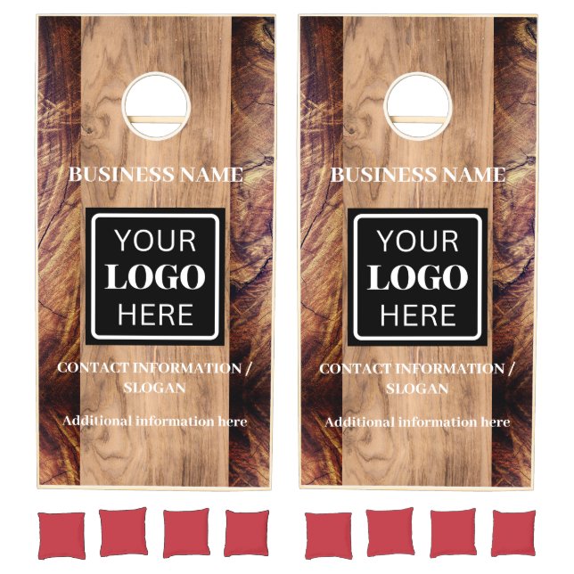 Rustic Business Logo Wood Stripes Cornhole Set (Set)