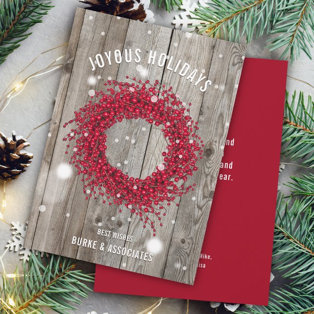 Rustic Business Winter Berry Wood Personalized Holiday Card (Rustic Business Winter Berry Wood Personalized Holiday Card)