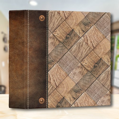 Rustic Butcher Block Leather Photo Album 3 Ring Binder