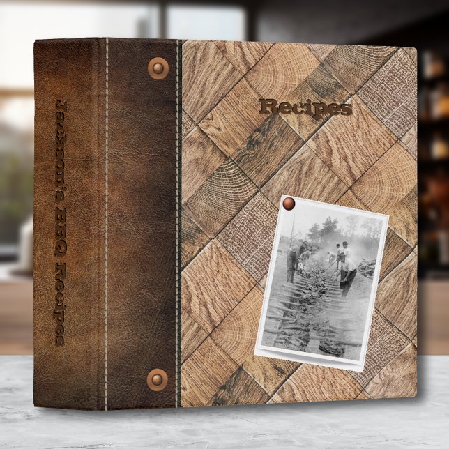 Rustic Butcher Block Leather Photo Recipe Album 3 Ring Binder (Creator Uploaded)