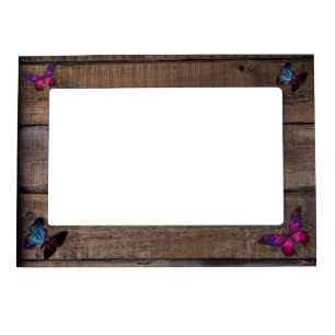 Rustic Butterflies & Wood Plank Magnetic Frame