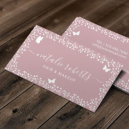 Rustic Butterfly &amp; Flowers Salon &amp; Spa Dusty Pink Business Card