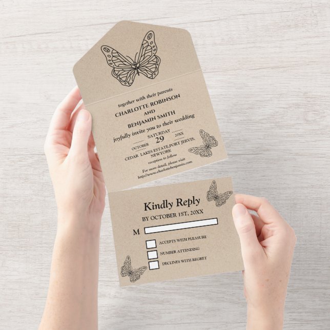 Rustic Butterfly Wedding  All In One Invitation (Tearaway)
