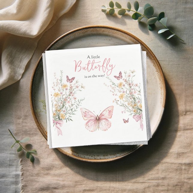 Rustic Butterfly Wildflower and Bow Baby Shower Napkins (Creator Uploaded)