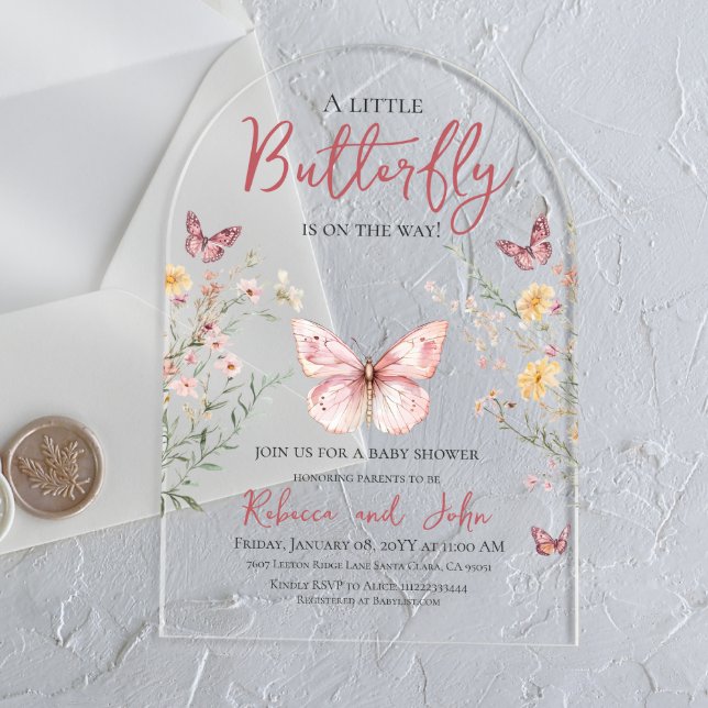 Rustic Butterfly Wildflower Floral Baby Shower Acrylic Invitations (Creator Uploaded)