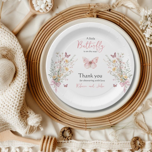 Rustic Butterfly Wildflower Floral Baby Shower Paper Plates (Creator Uploaded)