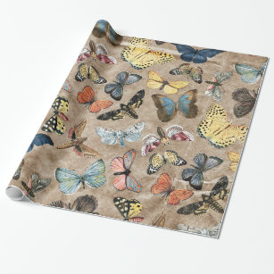 Boho Butterfly Decoupage Poster Wrapping Paper, Zazzle