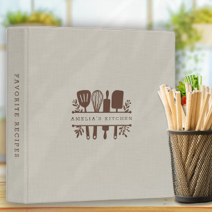 Rustic Buttermilk Linen Personalized Recipe 3 Ring Binder