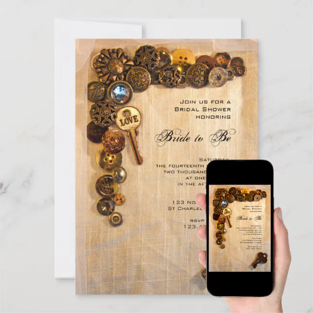 Rustic Buttons Bridal Shower Invitation | Zazzle
