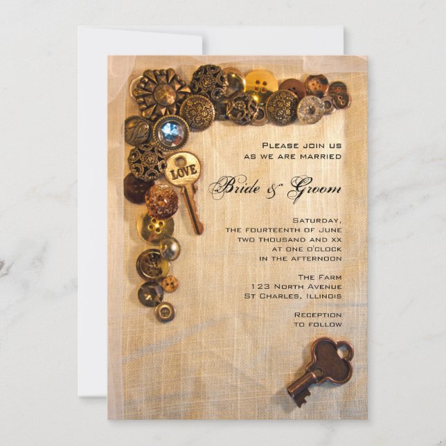 Rustic Buttons Wedding Invitation (Front)