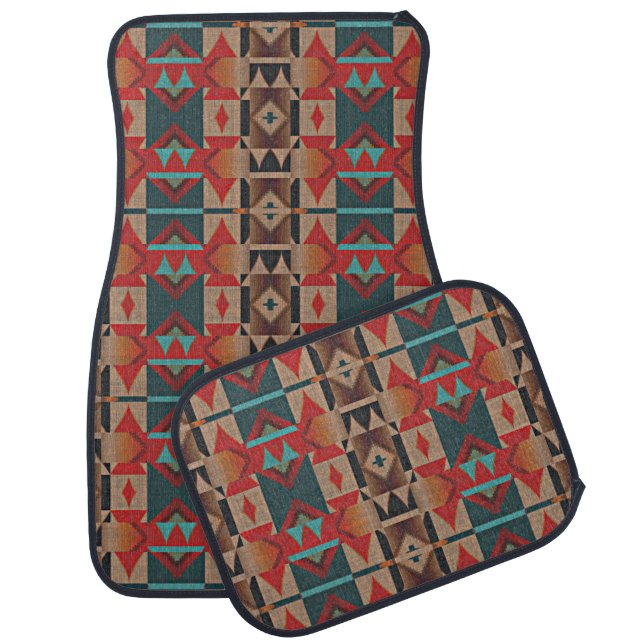 Rustic Cabin American Native Indian Mosaic Pattern Car Floor Mat (Set)