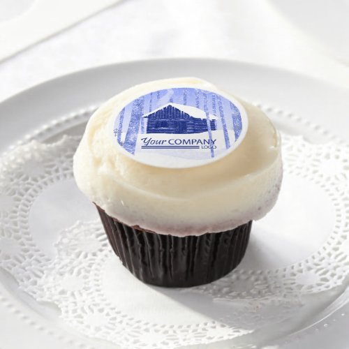 Rustic Cabin Blue Logo Christmas Cupcake Topper Edible Frosting Rounds