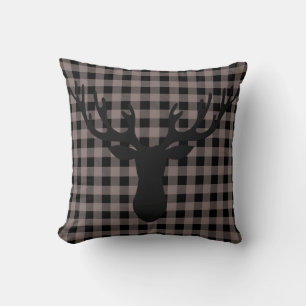 Rustic Cabin Buffalo Plaid Pattern Deer Silhouette Throw Pillow
