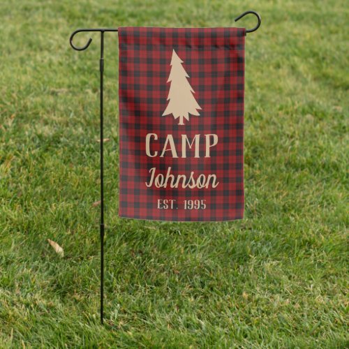 Rustic Cabin Buffalo Plaid Tree Family Camp Garden Flag