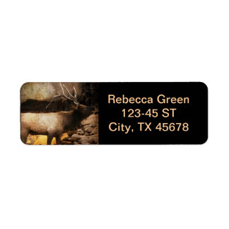 Rustic cabin cottage forest mountain bull elk label