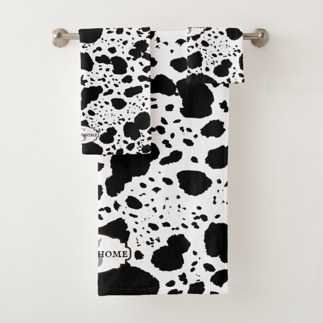 Rustic Cabin Cowhide Print Cozy Farmhouse Bath Towel Set (Insitu)