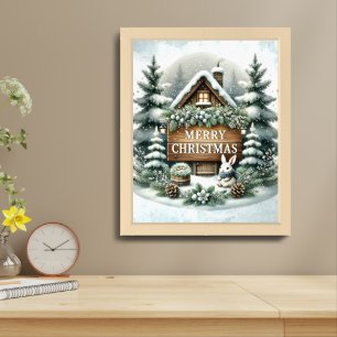 Rustic Cabin   Cozy Woodland Christmas Framed Art