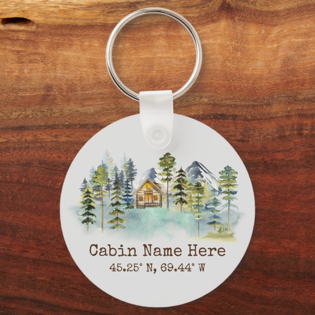 Rustic Cabin Custom Coordinates Pinery Mountain Keychain (Front)