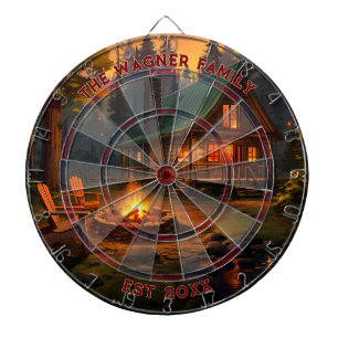 Rustic Cabin Custom Family Name Established Date Dart Board