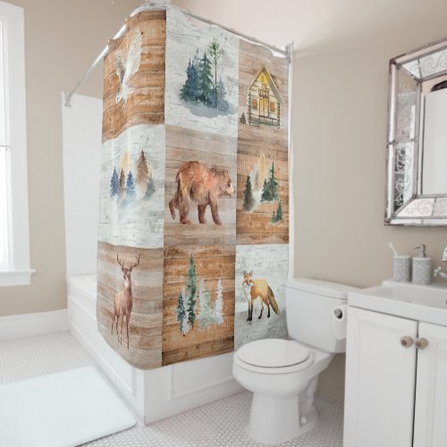 Rustic Cabin Decor Woodland Animal Forest Shower Curtain