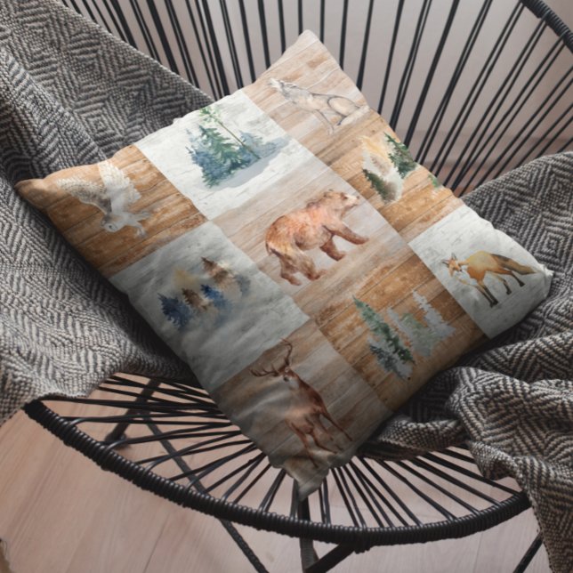 Rustic Cabin Decor Woodland Animal Forest Throw Pillow (Creator Uploaded)