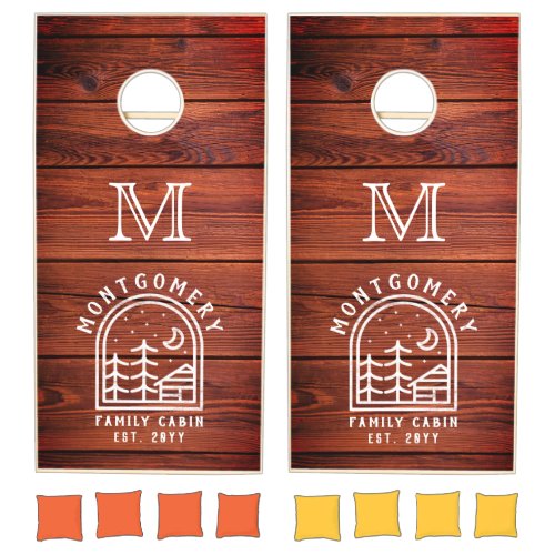 Rustic Cabin Family Monogram Barn Wood Cornhole Set