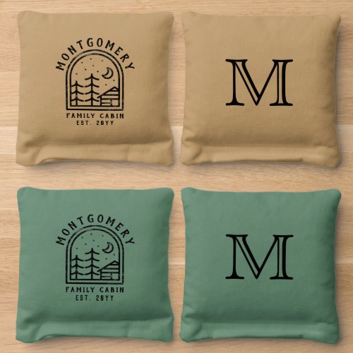 Rustic Cabin Family Monogram Personalized Cornhole Bags