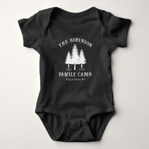 Rustic Cabin Family Name Country Pine Trees Baby Bodysuit
