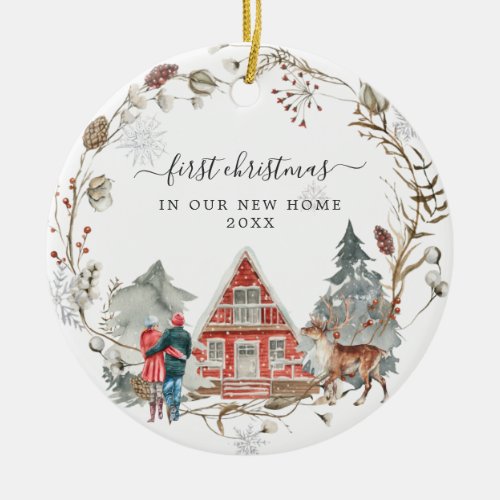 Rustic Cabin  First Christmas New Home Ceramic Or Ceramic Ornament
