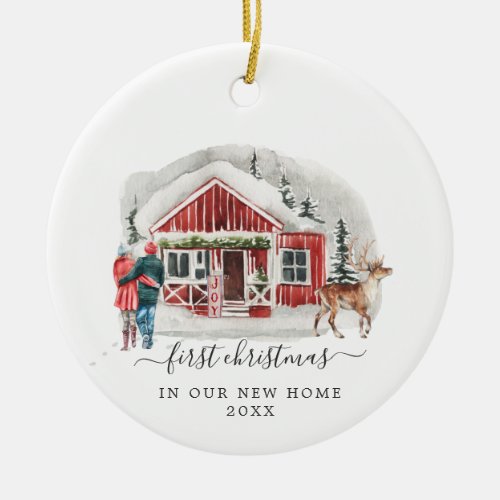 Rustic Cabin  First Christmas New Home Ceramic Ornament